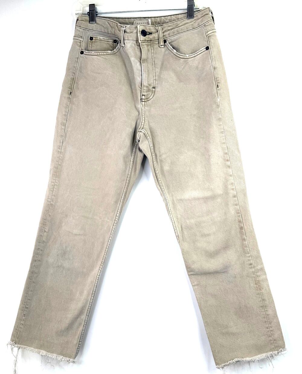 Topshop Women's Tan Raw Hem Straight Cropped Jeans Size 28
